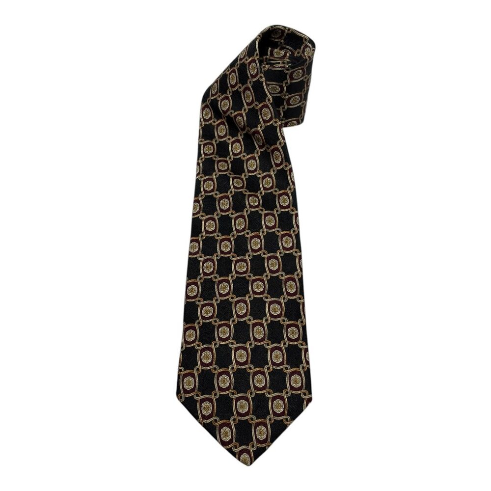 Classic Black & Burgundy Print Silk Tie Vintage by Requirements